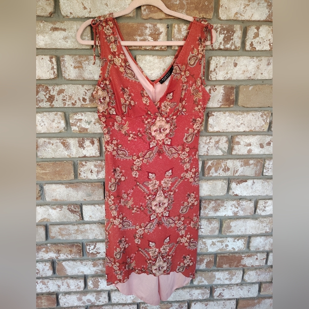 Rampage Vintage Y2K Floral Paisley Stretch Knit Babydoll Bodycon Dress XL Hi-Lo